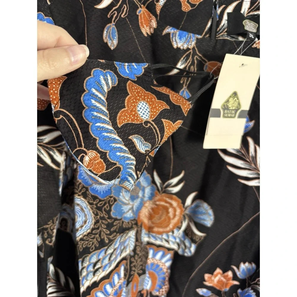 Batik Semar Tunic Shirt Women's 3L (Us Sz XL) Black Blue Orange High-low - Picture 8 of 11